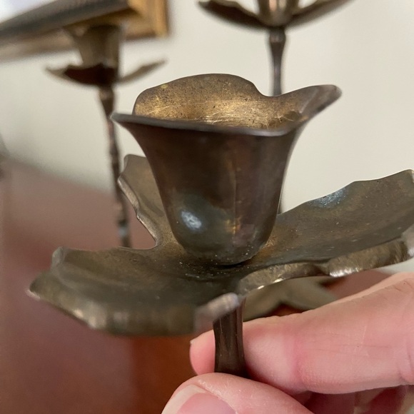 Set of 3 Solid Brass Flower Candle Holders Lotus ? - Picture 12 of 12